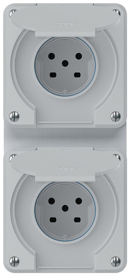 UP-Kombination robusto 2×1, 2×Steckdose T15 IP55 grau