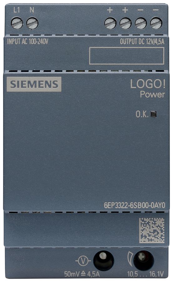 Stromversorgung Siemens LOGO!POWER, IN:100…240VAC, OUT:12VDC/4.5A, 3TE