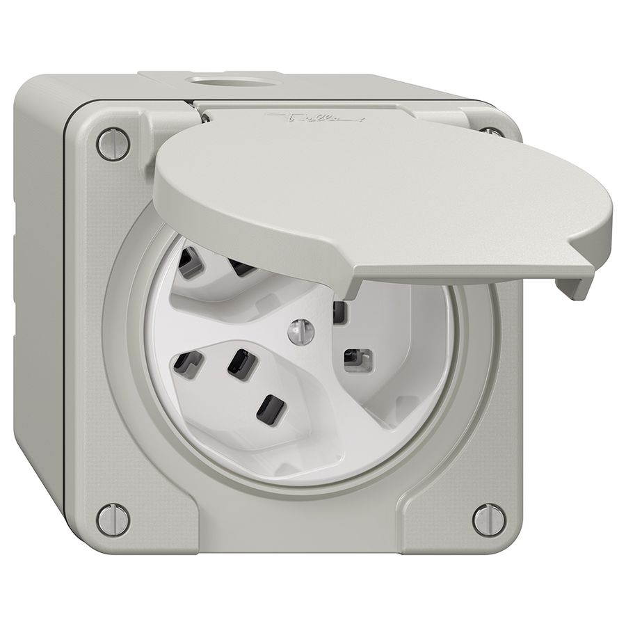 NAP-Steckdose NEVO, 3×T23, IP21, lichtgrau