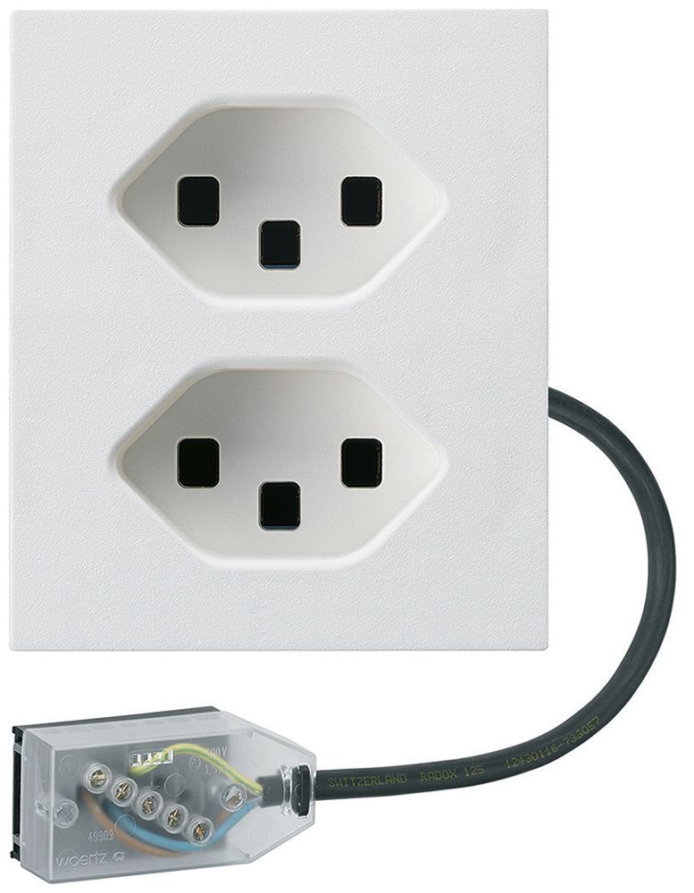 Prise INC 2×type 23 Hager FLF pour câble plat Technofil L1 blanc