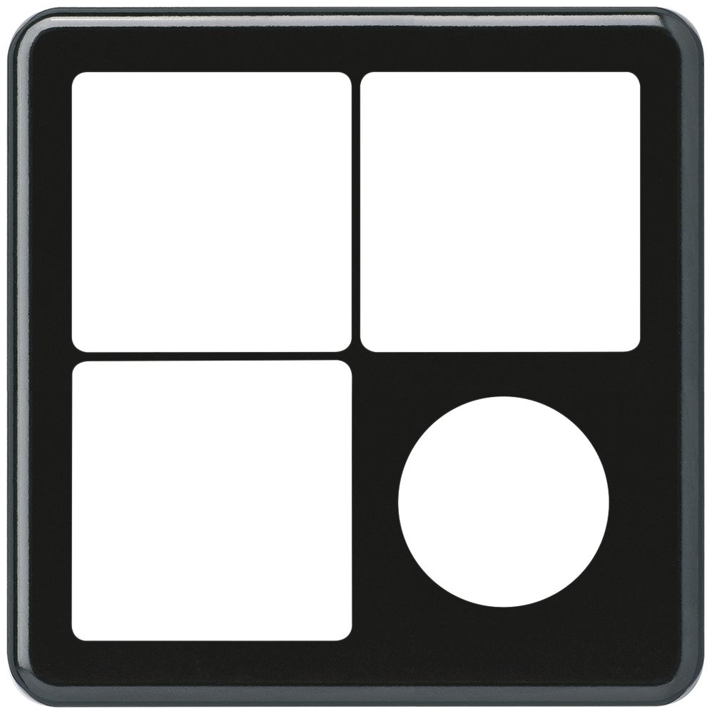 UP-Abdeckplatte 2×2 Hager basico 3×systo+1×Ø43mm schwarz