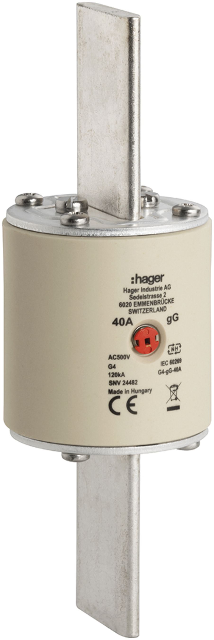 Fusible HPC Hager SEV G4 500VAC 355A gG/gL avertisseur central inoxydable