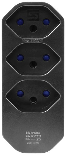 Fiche multiple A. Steffen MANTA 10A 3×T13 + 1×USB-C PD noir