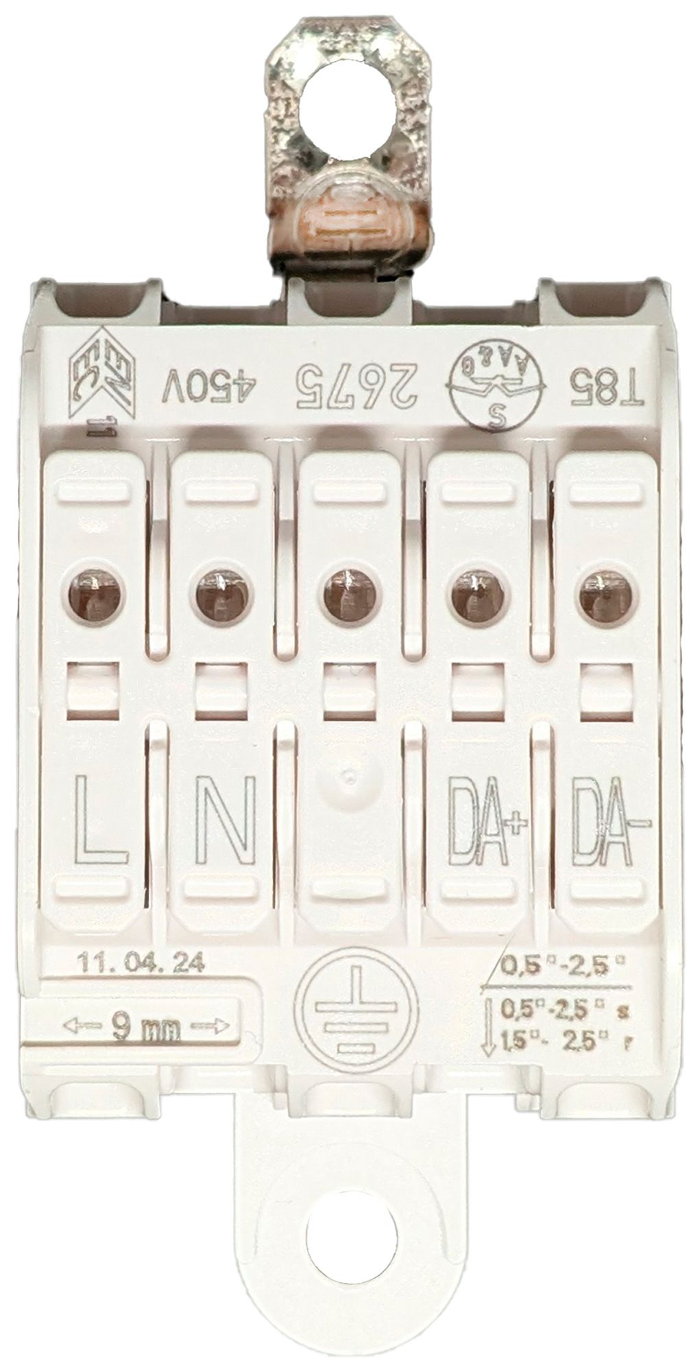 Verbindungsklemme 5P 0.5…2.5mm² Erdungsbügel Beschriftung ws