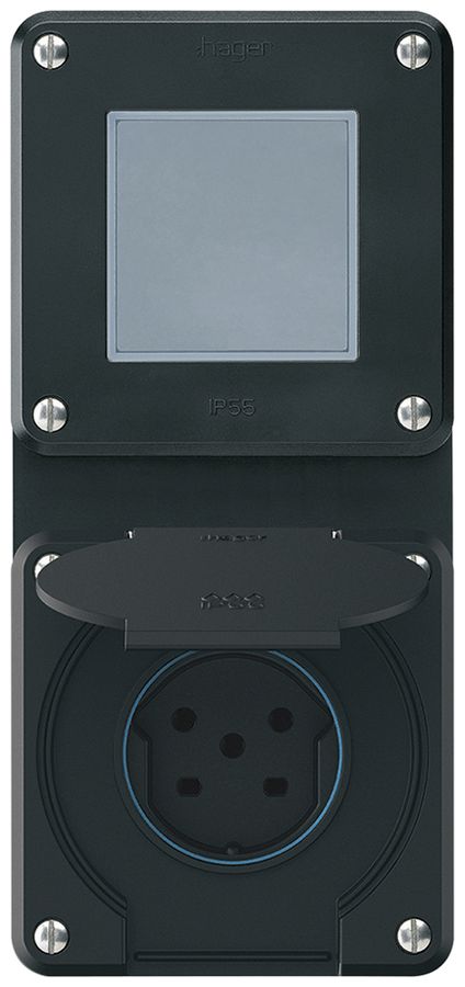 UP-Kombination robusto 2×1, Schalter Schema 3/Steckdose T15 IP55 schwarz