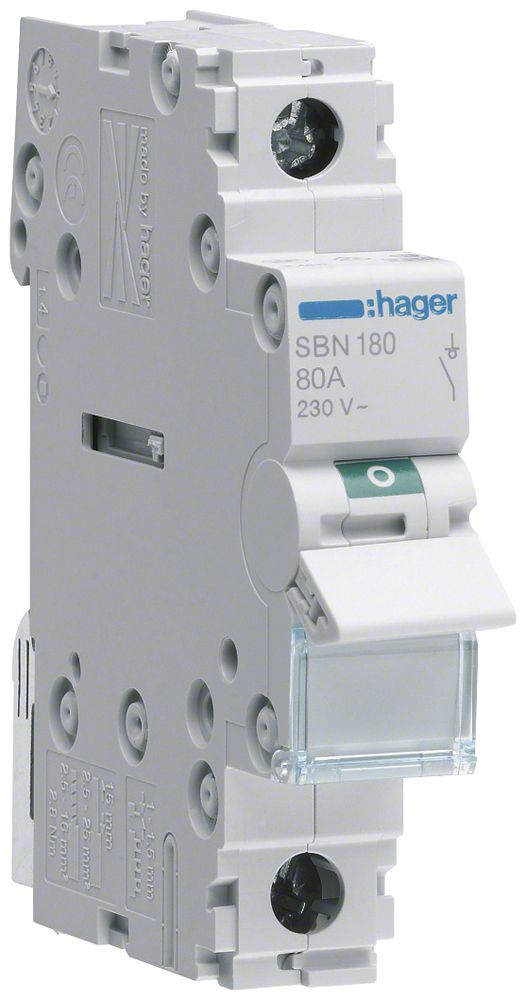 REG-Ausschalter Hager 80A 230V 1 Schliesser 0 Öffner 0 Wechsler 1TE