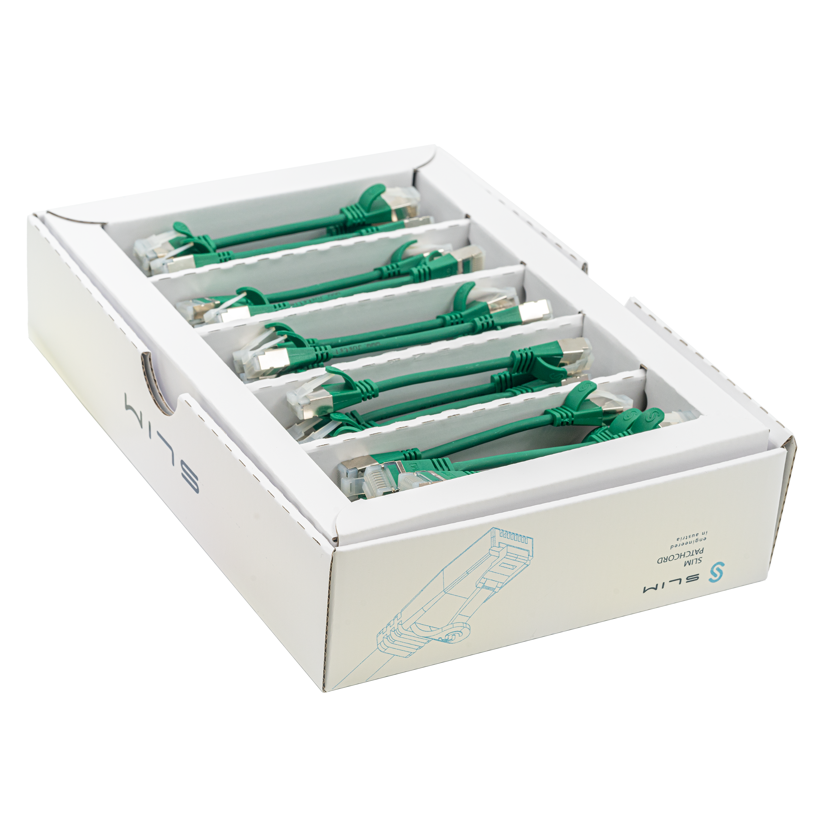 SLIM Patchkabel: 10cm, grün, 50-Pack Cat.6A, U/FTP, LSOH, Klinke unbrechbar
