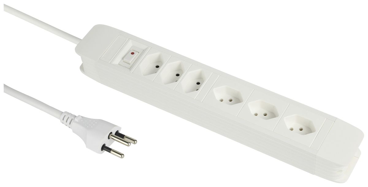 Presa multipla PRINCIPIO 3×tipo 13 orizz.3×tipo 13 vert.cavo 2m interruttore bi