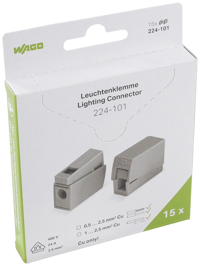 Morsetto per lampade WAGO 224-101 in blister 15 pezzi 1L 1…2.5mm²/0.5…2.5mm²