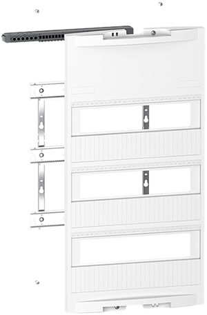 Kit de montage SE Resi9 avec rail DIN 3 rangées p.12UM/rangée avec barrette PE+N