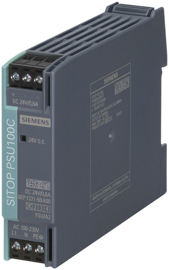 Alimentation Siemens SITOP PSU100C, IN:100…230VAC(110…300VDC), OUT:24VDC/0.6A