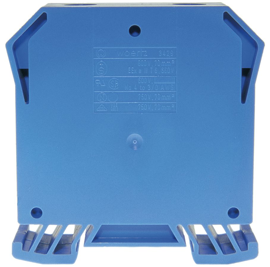 Borne de passage joignable Woertz 35…70mm² 192A 1000V vis 2×1 rail DIN 35mm bl