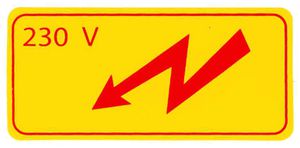 Warnschild Kunststoff 65×30mm Pfeil selbstklebend gelb/rot