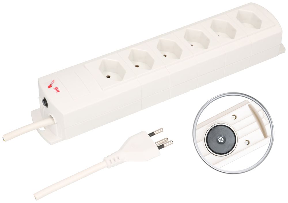 Prise multiple MH 6×T13 Prime-Line Td 3×1mm² 3m blanc aimants