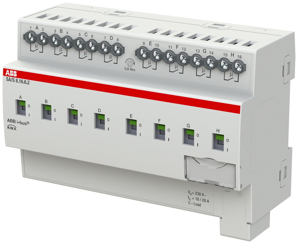 Attuatore-commutatore KNX AMD ABB SA/S8.16.6.2, 8-volte, 16A, C, rilev.corrente
