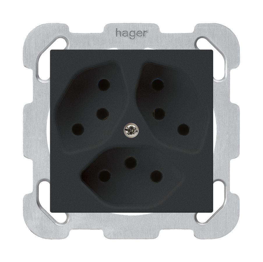 UP-Steckdose kallysto 3×T13 schwarz mit Befestigungsplatte