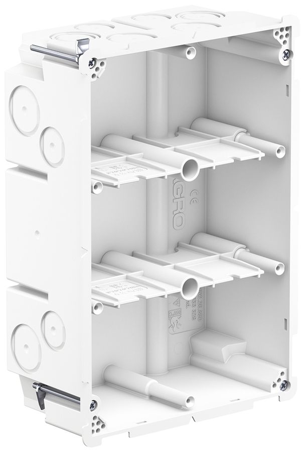 Hohlwanddose AGRO 3×2 850°C mit Laschen, M20/25, weiss