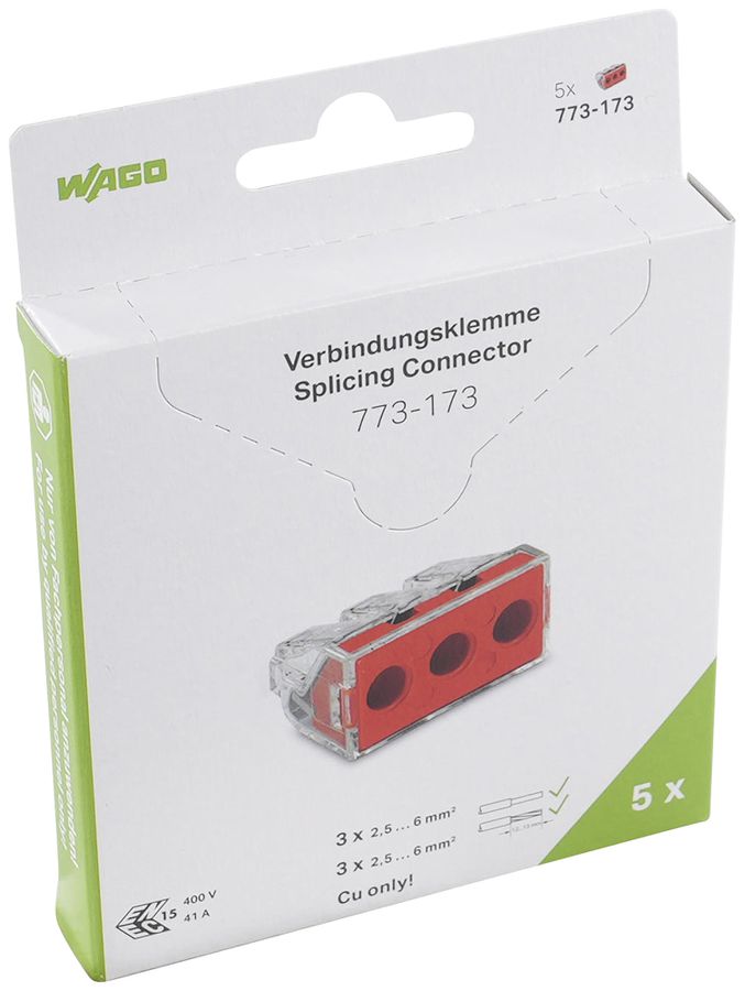 Borne de connexion WAGO 773-173 en blister 5 pièces 3L 2.5…6mm² 41A 400V