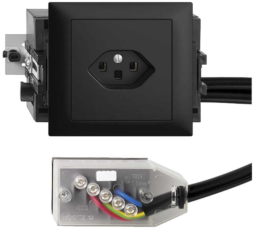 EB-Steckdose EDIZIOdue T23 L2 49…69mm schwarz für Flachkabel Technofil