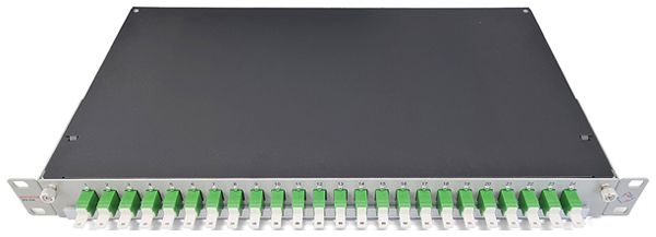 Coffret d'épissure 19" Dätwyler OV-CH 24×LSH/APC vert OS2 vertical 1UH argent