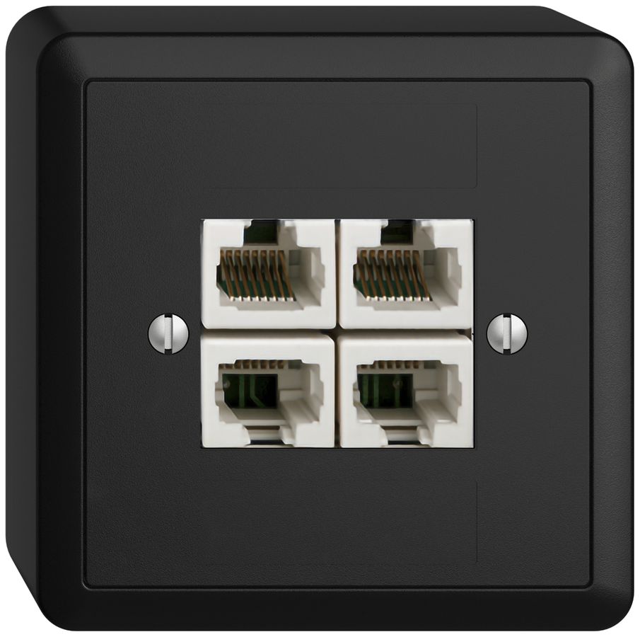 Presa AP 4×RJ45/u 4P sep. EDIZIOdue nero ITplus