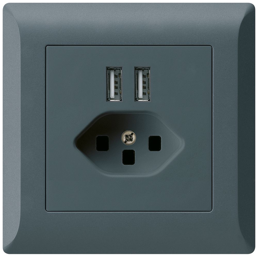 Prise ENC 2×USB & T23 kallysto.line 2400mA anthracite