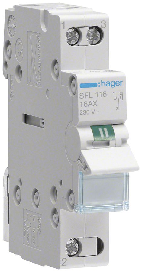 REG-Wechselschalter Hager SFL 16A 230V 0 Schliesser 0 Öffner 1 Wechsler 1TE