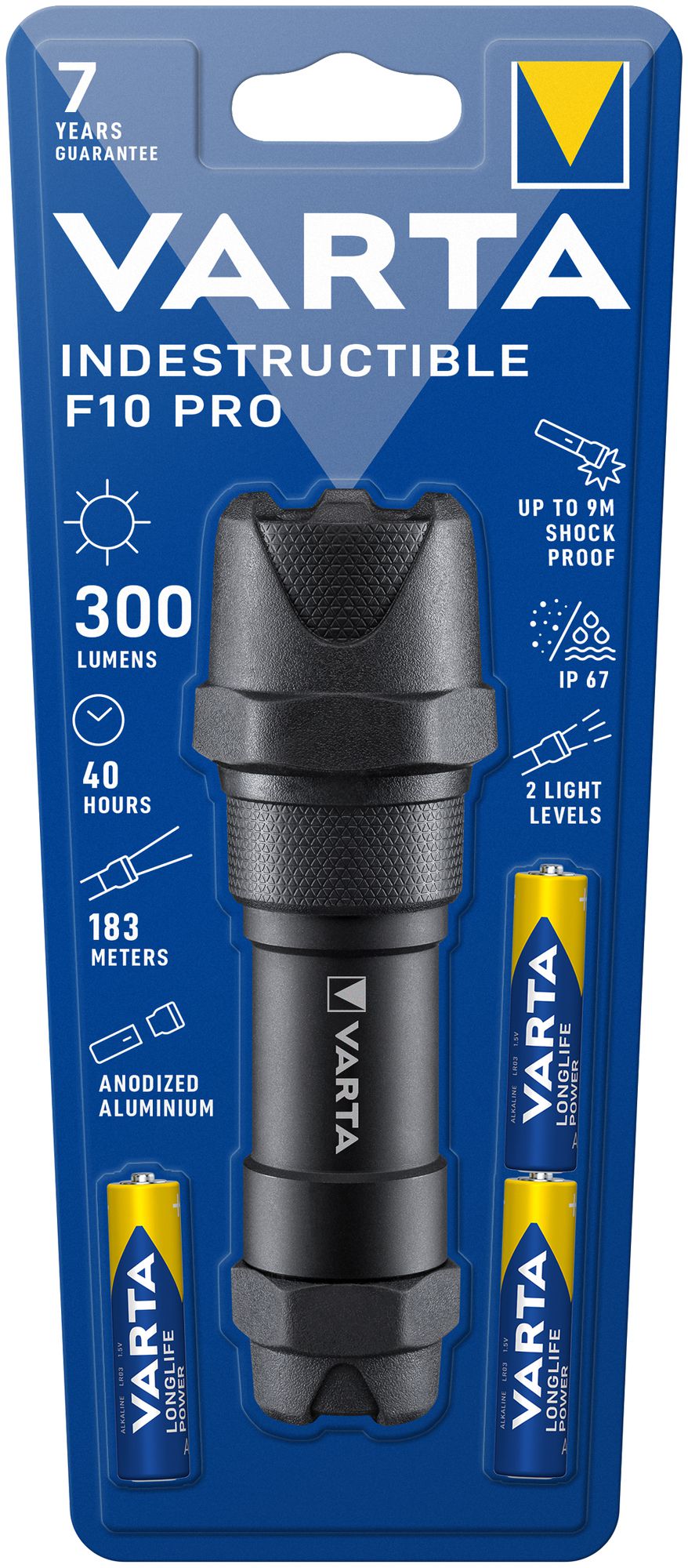 LED-Taschenlampe VARTA Indestructible F10 Pro, 300lm, mit 3×AAA