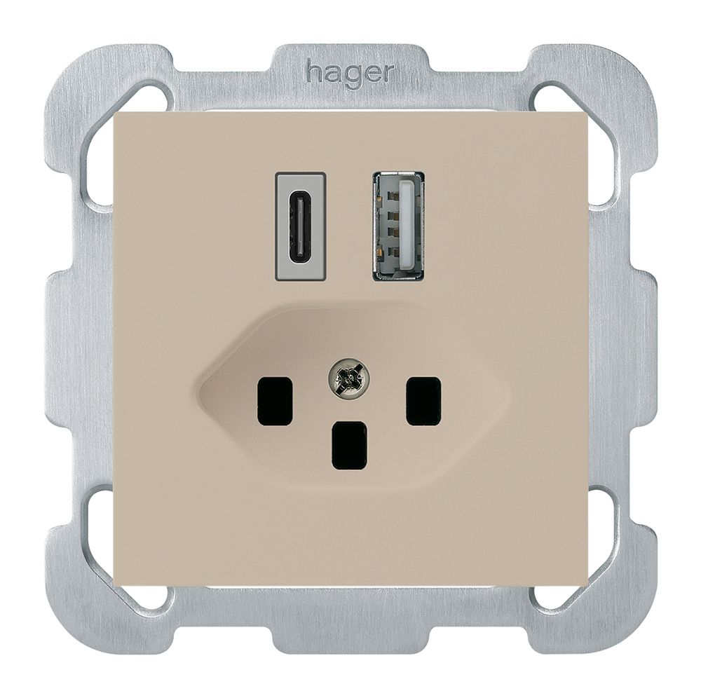 Prise de charge USB ENC kallysto 18W PD 1×type A 1×type C T23 plaque fix. beige