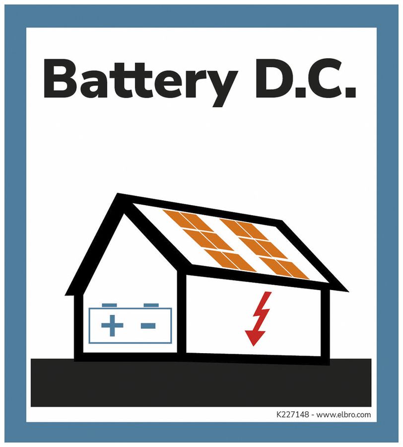 Warnaufkleber ELBRO Battery DC Photovoltaik 90×100mm blau