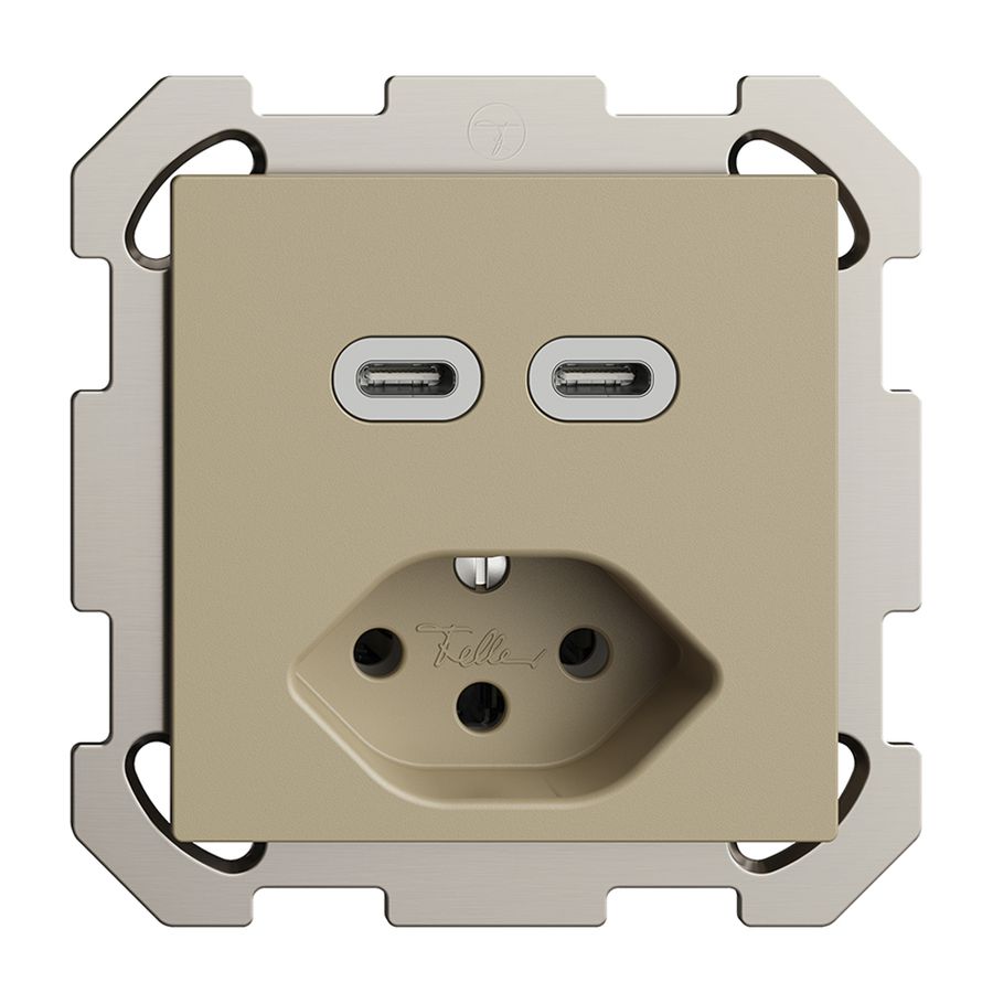 Prise ENC USB 2×type C + type 13 Feller EDIZIOdue FM 230V 3000mA sand