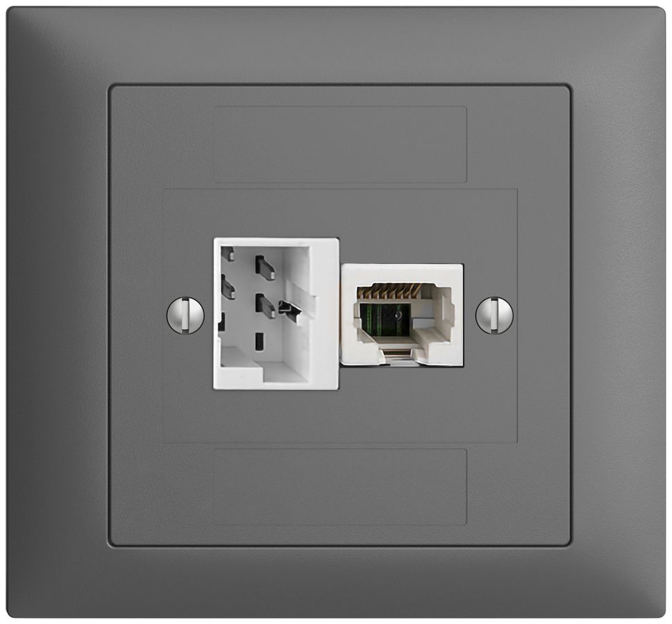 EB-Dose 1×T+T,1×RJ45/u 4P EDIZIOdue dunkelgrau, ITplus ITM