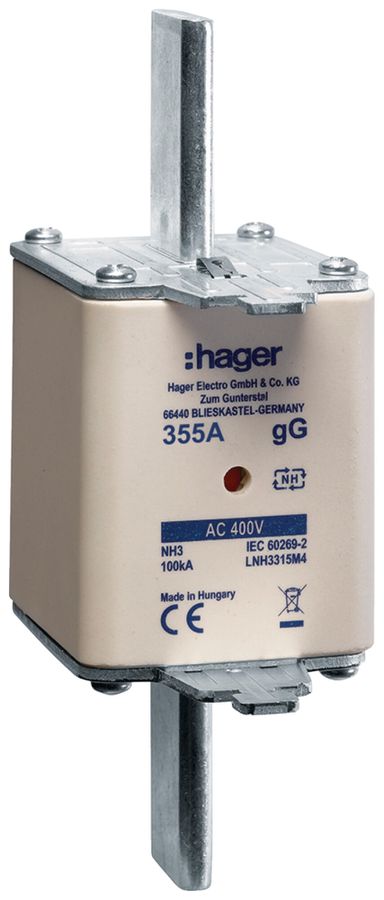 Fusibile HPC Hager DIN3 400VAC 355A gG/gL segnalatore doppio antiruggine