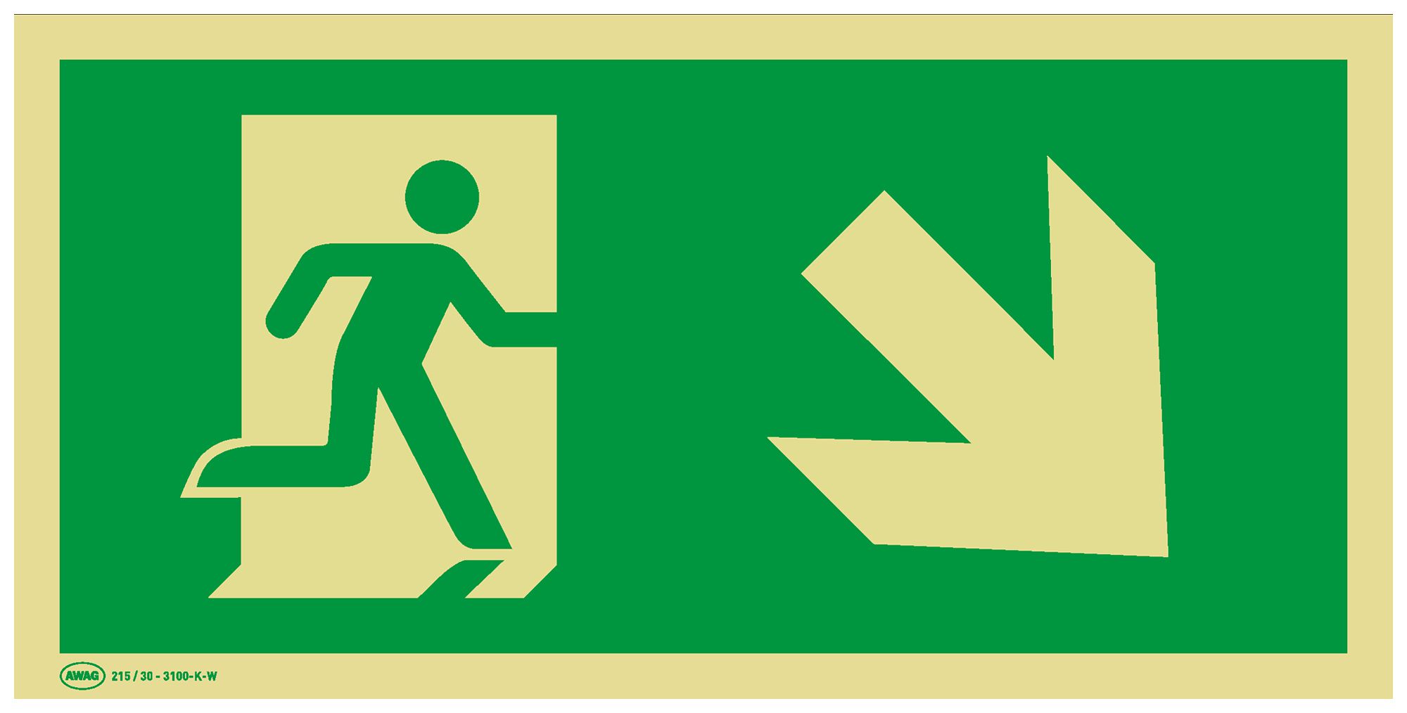 Panneau de signalisation de secours AWAG flèche vers la droite en bas 300mm