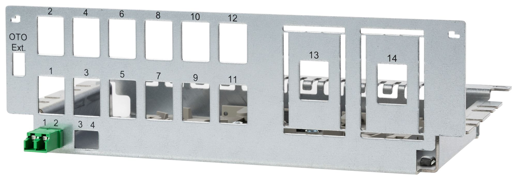 Patchpanel Cecoflex Hybrid 12(+2)-Port RJ45 Keystone 2×LC-D (1×bestückt APC)
