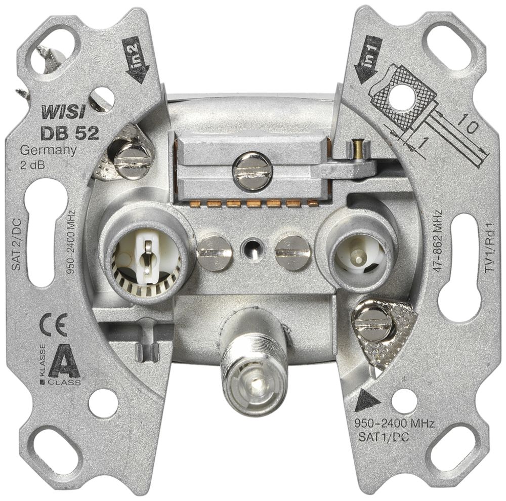 Prise d'antenne SAT,3tr. WISI DB52 avec 2 entr. SAT, SAT-IEC+F