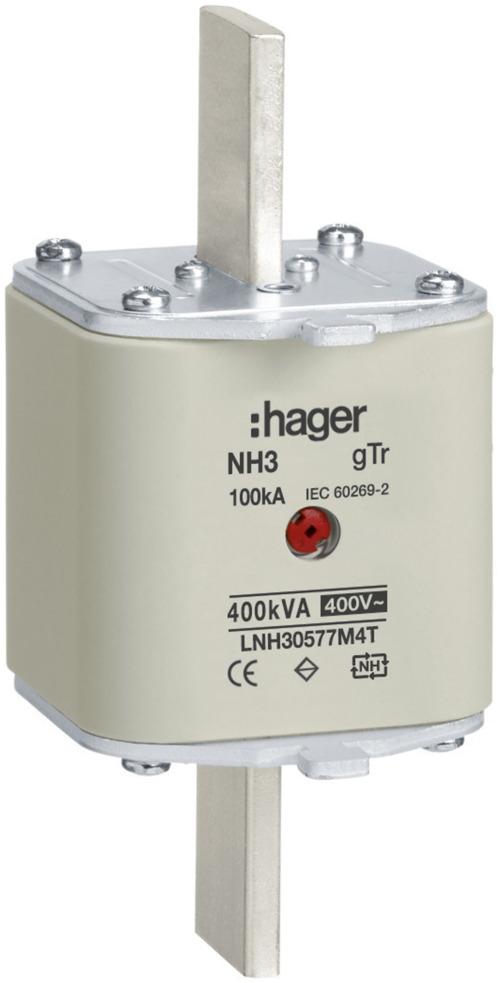 Fusibile HPC Hager DIN3 400VAC 577A 400kVA gTr segnalatore centrale inox.
