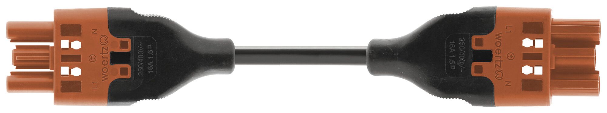 Verbindungsleitung Woertz 49343/C3 3×1.5mm² 250V 16A 1m or Buchse-Stecker Cca