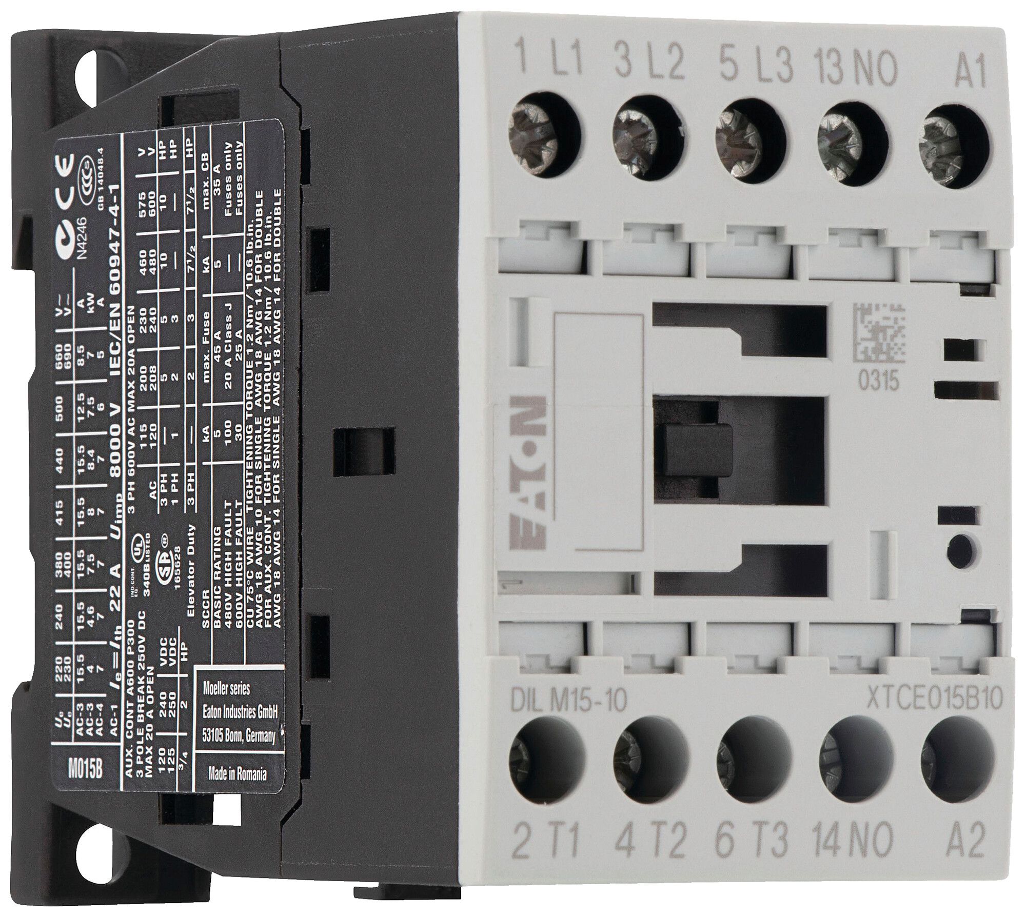Leistungsschütz Eaton DILM15-10 220V AC 3NO 22A 15.5A 7.5kW 3kW 24…690V