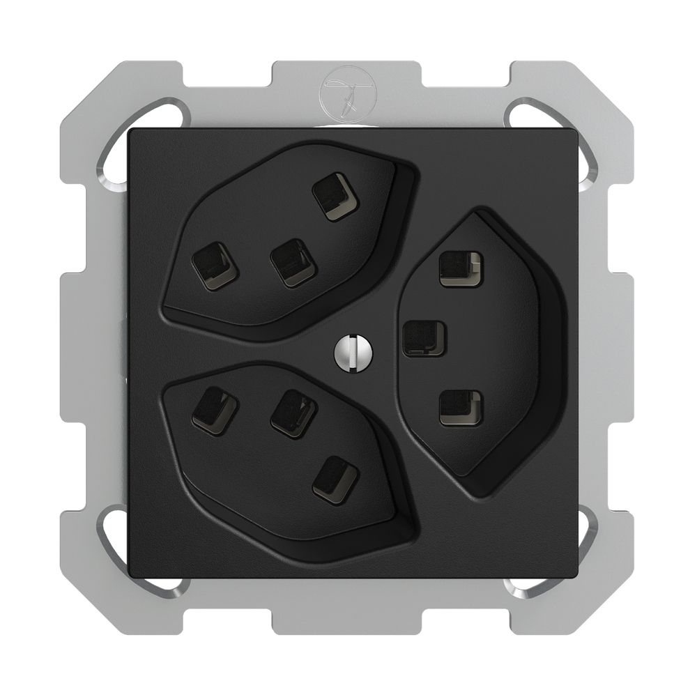 UP-Steckdose 3×T23 16A EDIZIOdue schwarz, mit Steckklemmen