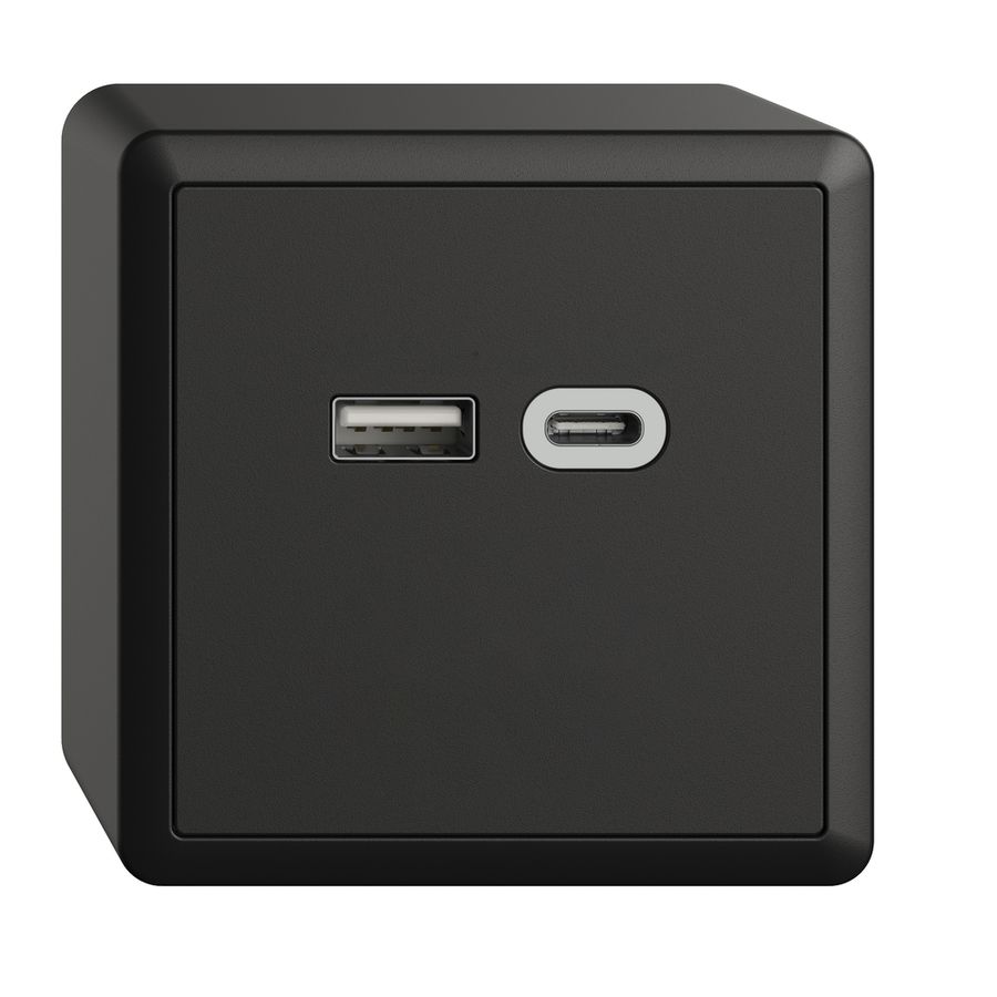 Prise AP USB 18W type A + type C Feller EDIZIOdue FX54 230V 3600mA noir