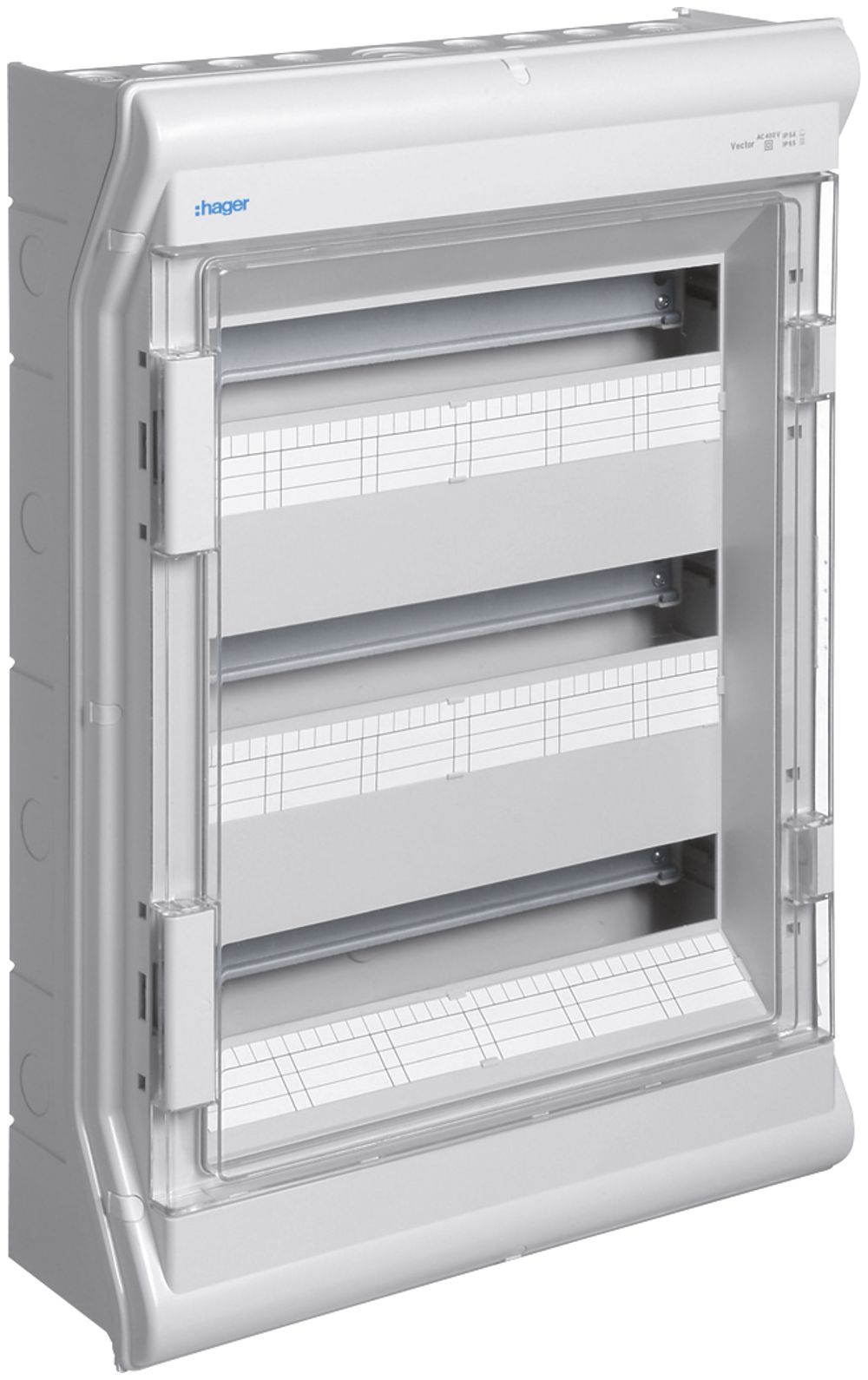 Coffret de distribution AP Hager vector 3 rangées 54UM IP54/IP65 418×602×151mm