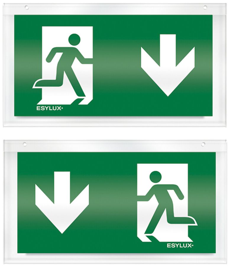 Plaque avec pictogramme ESYLUX pour SLX recto/verso flèche vers le bas/bas