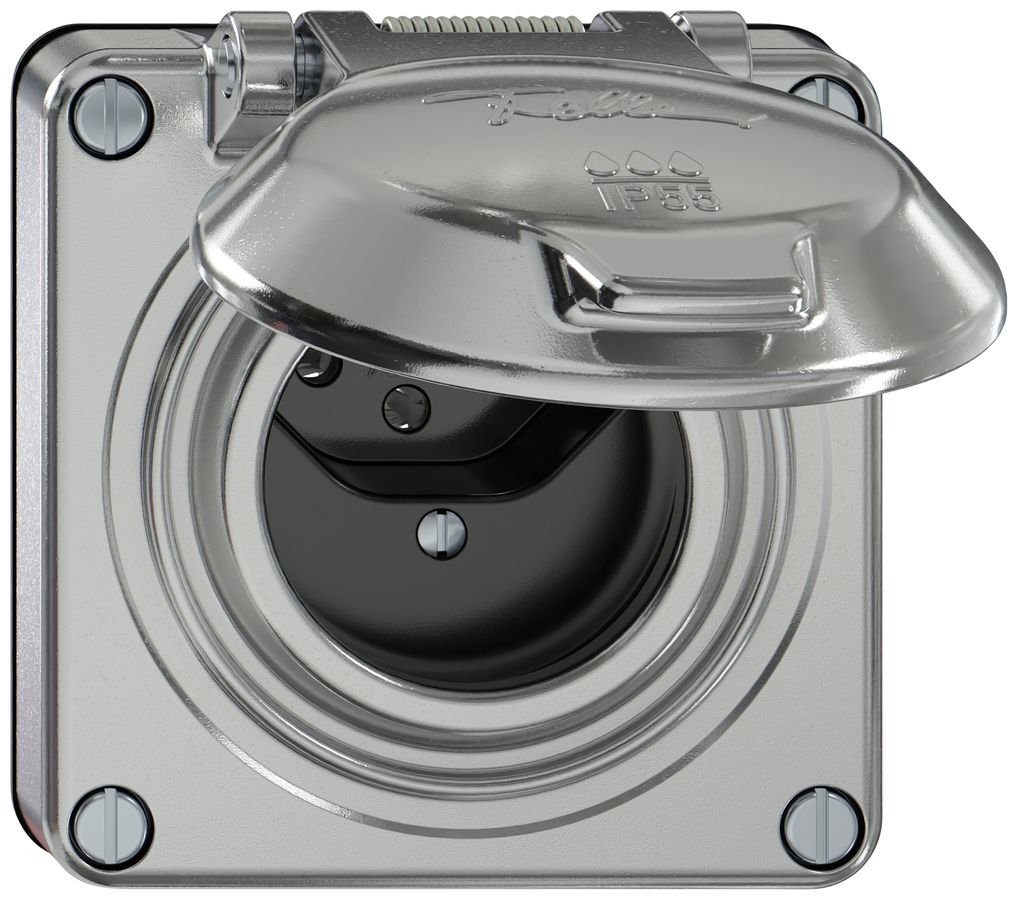 Steckdose ELEMENT SNAPFIX® 1×Typ 13 10A 250V mit Klappdeckel IP55 alu