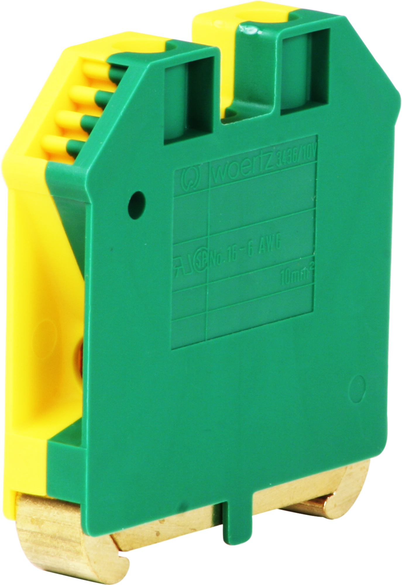 Borne de terre joignable Woertz 4…10mm² vis 2×1 rail DIN 35mm vert/jaune