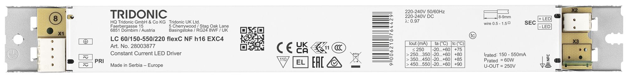 Convertitore LED Tridonic LC 33…60W 150…550mA ON/OFF