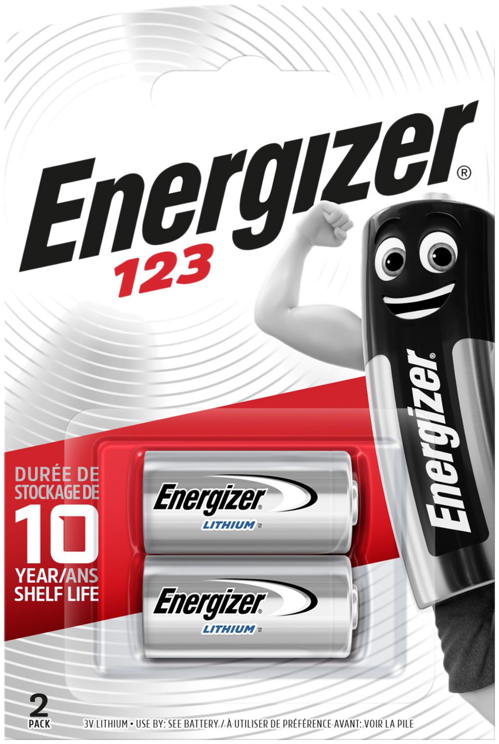 Pile photo Lithium Energizer CR123A 3V blister à 2 pièces