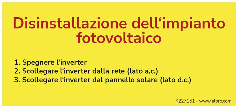 Warnaufkleber ELBRO Disinstallazione dell'impianto fotovoltaico 90×40mm gelb