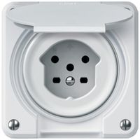 UP-Steckdose robusto 1×T15 10A 400V 86×86mm IP21 weiss