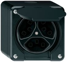 Prise AP Hager robusto, 3×T23, avec clapet Q, noir